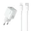 USAMS US-CC183 1xUSB-C PD20W PD3.0 Gyors töltésű fehér töltő + USB-C/Lightning kábel thumbnail