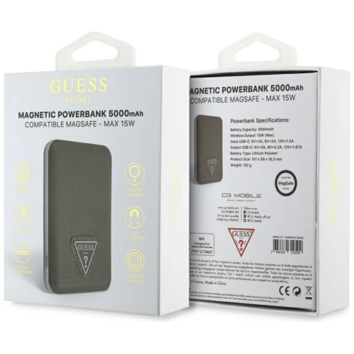 Guess Grained Triangle Powerbank 5000mAh 15W USB-C MagSafe barna - 5