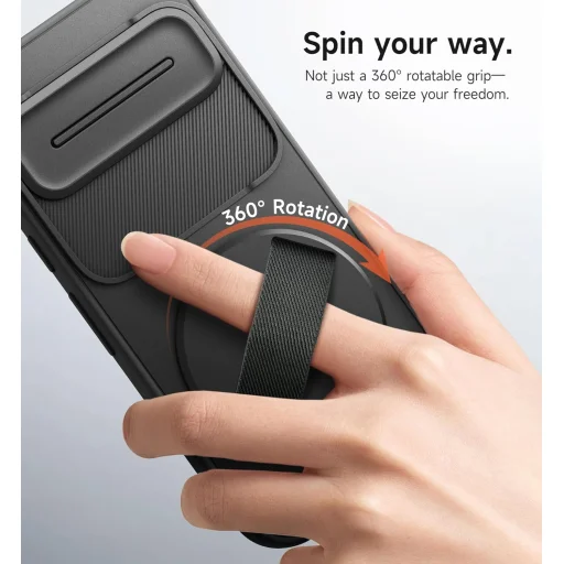 Google Pixel 10 / Pixel 10 Pro SURITCH forgatható gyűrűs tok, kamera védővel– fekete - 5