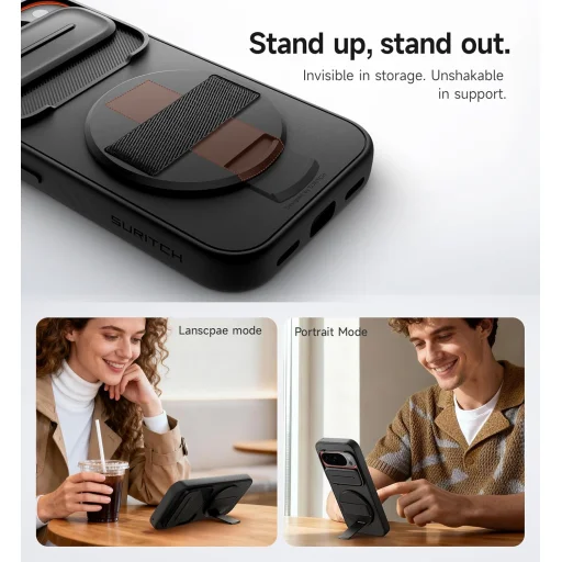 Google Pixel 10 / Pixel 10 Pro SURITCH forgatható gyűrűs tok, kamera védővel– fekete - 6