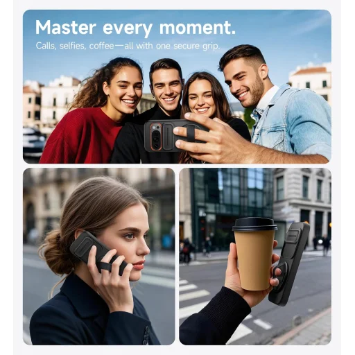 Google Pixel 10 / Pixel 10 Pro SURITCH forgatható gyűrűs tok, kamera védővel– fekete - 9