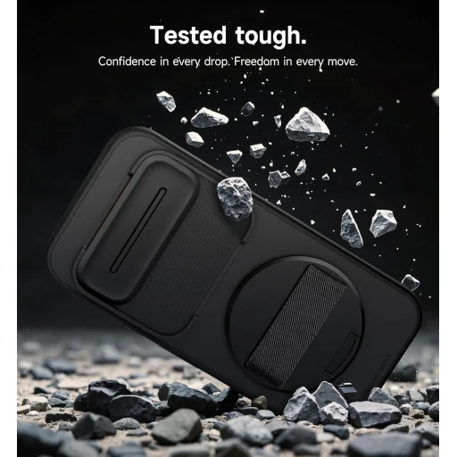 Google Pixel 10 / Pixel 10 Pro SURITCH forgatható gyűrűs tok, kamera védővel– fekete - 2