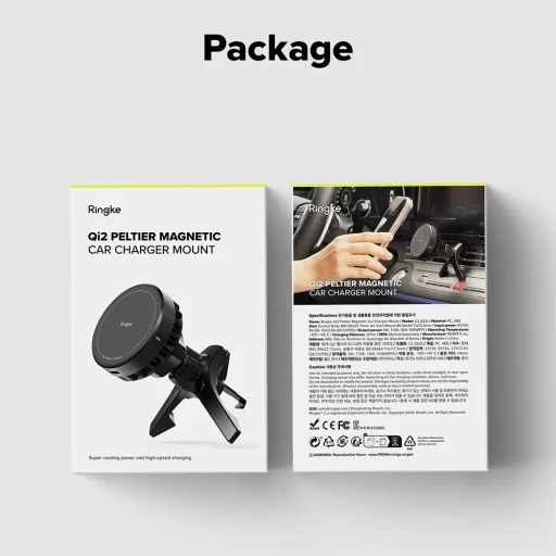 Ringke Autós tartó vezeték nélküli töltéssel Peltier - Mágneses, Qi2, légbefúvóra, 25W - Fekete - 11