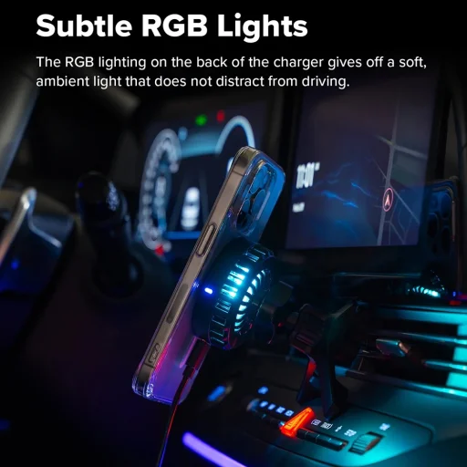 Ringke Autós tartó vezeték nélküli töltéssel Peltier - Mágneses, Qi2, légbefúvóra, 25W - Fekete - 3