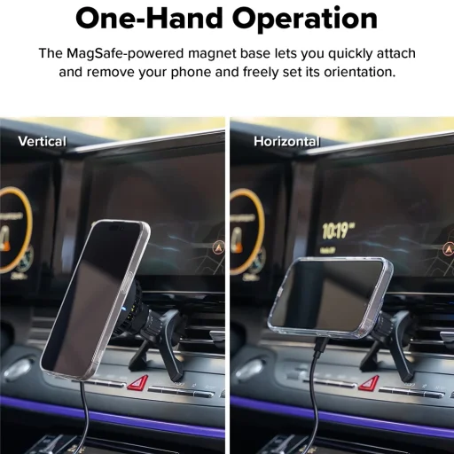 Ringke Autós tartó vezeték nélküli töltéssel Peltier - Mágneses, Qi2, légbefúvóra, 25W - Fekete - 6