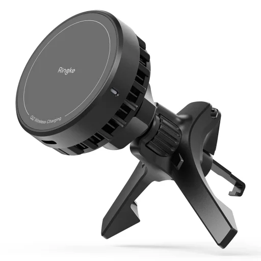 Ringke Autós tartó vezeték nélküli töltéssel Peltier - Mágneses, Qi2, légbefúvóra, 25W - Fekete - 1