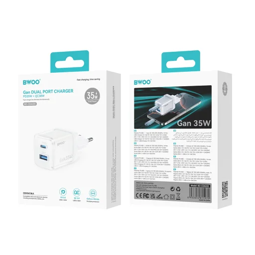 BWOO GaN fali töltő CDA222 PD 35W 1 x USB 1 x USB-C, fehér - 4