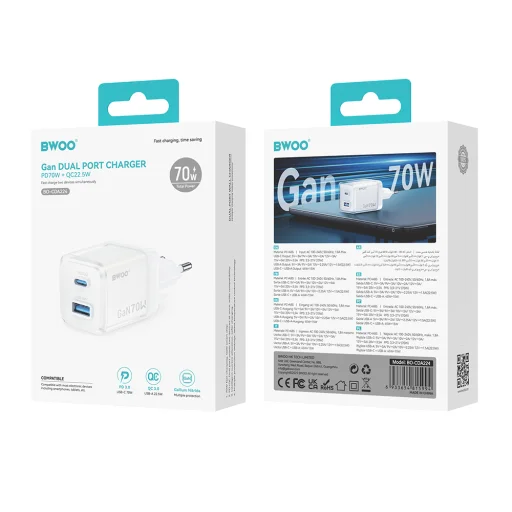 BWOO fehér GaN fali töltő CDA224 QC 70W 1 x USB 1 x USB-C - 4
