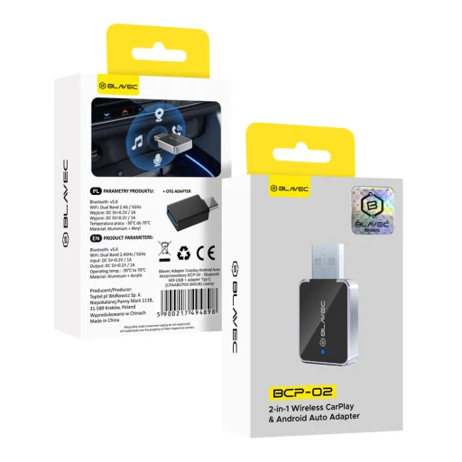 Blavec Adapter Carplay Android Auto vezeték nélküli BCP-02 - Bluetooth WiFi USB + Type-C adapter (CPAABCP02-BWUB) fekete - 4