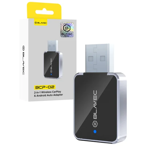 Blavec Adapter Carplay Android Auto vezeték nélküli BCP-02 - Bluetooth WiFi USB + Type-C adapter (CPAABCP02-BWUB) fekete - 1