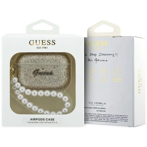 Apple AirPods Pro 3 Guess Glitter Pearl Strap Arany tok - 4