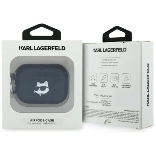 Apple AirPods Pro 3 Karl Lagerfeld Monogram Choupette Fej fekete tok - 4