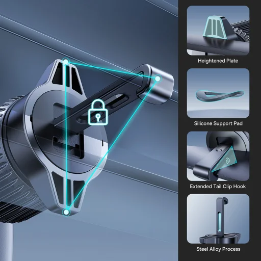 Baseus PrimeTrip VC1 Pro Vezeték nélküli autós tartó légbeömlőre, Type-C, 15W, Qi2, hűtőventilátorral - Fekete - 5