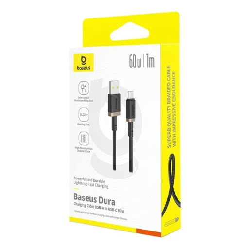 Data Cable Dura Series USB to Type-C, Gyors töltés, 60W, 480Mbps, Naylon, 1m - Arany / Fekete Baseus - 7