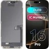 LCD kijelzőmodul MP Apple iPhone 16 Pro, OLED FHD IC mozgatható verzió, utángyártott, fekete üvegfólia thumbnail