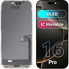 LCD kijelzőmodul MP Apple iPhone 16 Pro, OLED FHD IC mozgatható verzió, utángyártott, fekete üvegfólia