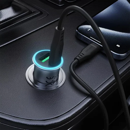 Acefast Autós Töltő (B16) - Gyors töltés, USB, Type-C, 95W, PD3.0, Type-C kábel, 1,2m, Alumínium ötvözet - Fém szürke - 5