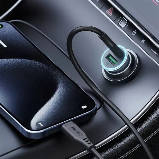 Acefast Autós Töltő (B16) - Gyors töltés, USB, Type-C, 95W, PD3.0, Type-C kábel, 1,2m, Alumínium ötvözet - Fém szürke - 6