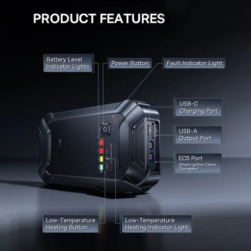 Baseus - Car Jump Starter PrimeTrip VJ1 (C0119400) - 5000A, 12000mAh, 12V - Fekete - 3