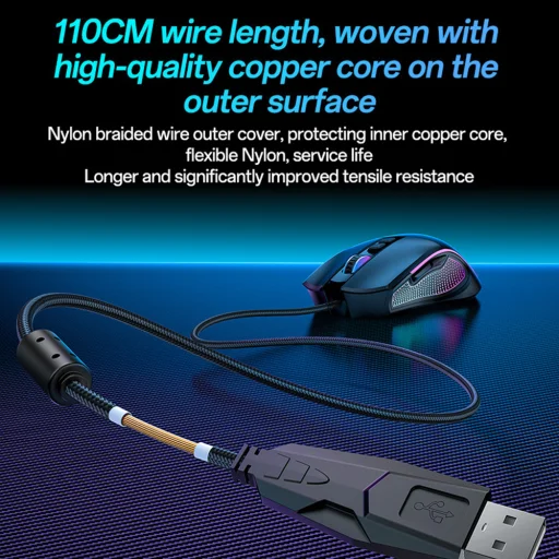 Yesido Fekete Wireless Mouse (KB20) Gamer Egér, Vezetékes, DPI:1000-7200, RGB Fény, USB, Windows/XP/7/8/10/11/MAC 05, 110cm - 4
