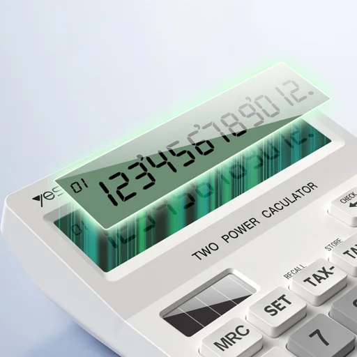 Yesido - Asztali számológép (EC10) - LCD kijelző, ergonomikus kialakítás, napelemes és elemes áramforrás, max 12 számjegyű szám - Fehér - 5