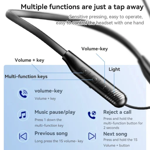Yesido - Vezeték nélküli fülhallgató (YSP20) - Mágneses, Nyakpántos kialakítás, Bluetooth V5.3, 400mAh, Type-C - Fekete - 2