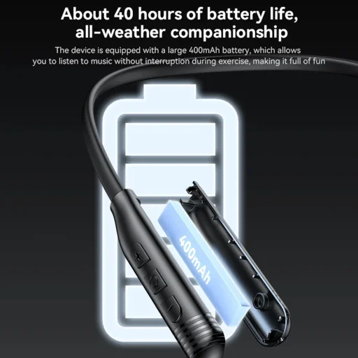 Yesido - Vezeték nélküli fülhallgató (YSP20) - Mágneses, Nyakpántos kialakítás, Bluetooth V5.3, 400mAh, Type-C - Fekete - 5