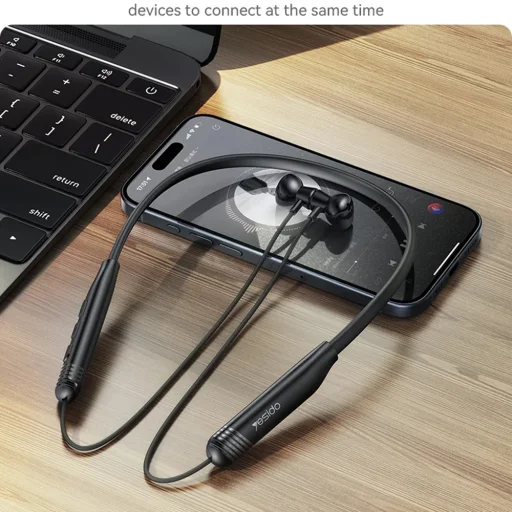 Yesido - Vezeték nélküli fülhallgató (YSP20) - Mágneses, Nyakpántos kialakítás, Bluetooth V5.3, 400mAh, Type-C - Fekete - 6