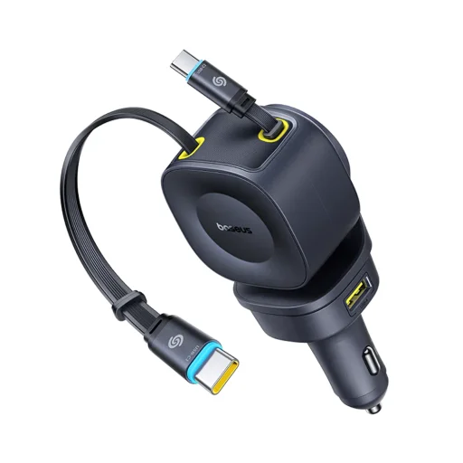 Car Charger PrimeTrip VR2 Max (C0206500) - Gyors töltés, visszahúzható kábel, USB, 3x USB-C, 163W - Kozmikus Fekete Baseus - 1