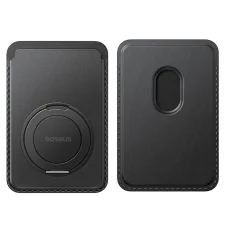 Baseus - Mágneses Pénztárca Állvány MagPro 3 (P70385000123-00) - Akár 3 Kártya, 360°-os Állvány Forgathatóság, RFID-Blokkolás - Kozmikus Fekete