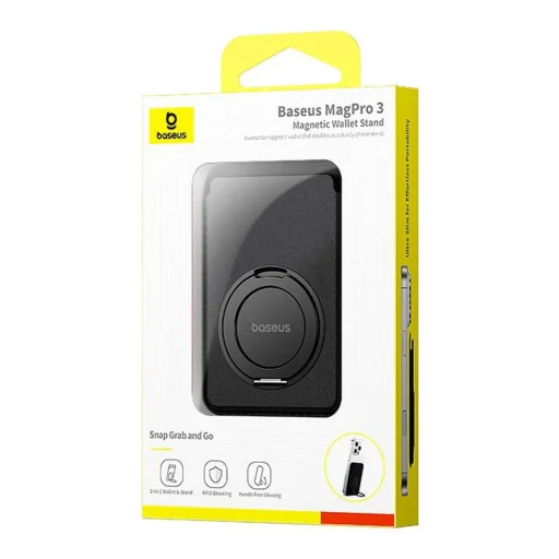 Baseus - Mágneses Pénztárca Állvány MagPro 3 (P70385000123-00) - Akár 3 Kártya, 360°-os Állvány Forgathatóság, RFID-Blokkolás - Kozmikus Fekete - 4