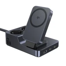 Baseus - 6 az 1-ben töltőállomás Nomos ND11 (E00078801123-00) - Mágneses Vezeték nélküli, 2x AC, 2x USB-C, USB, 67W - Kozmikus Fekete