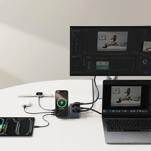 Baseus - 6 az 1-ben töltőállomás Nomos ND11 (E00078801123-00) - Mágneses Vezeték nélküli, 2x AC, 2x USB-C, USB, 67W - Kozmikus Fekete - 4