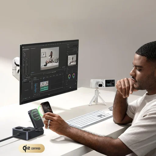 Baseus - 6 az 1-ben töltőállomás Nomos ND11 (E00078801123-00) - Mágneses Vezeték nélküli, 2x AC, 2x USB-C, USB, 67W - Kozmikus Fekete - 5