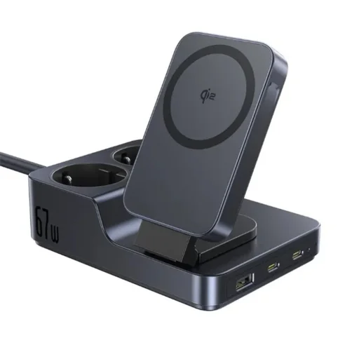 Baseus - 6 az 1-ben töltőállomás Nomos ND11 (E00078801123-00) - Mágneses Vezeték nélküli, 2x AC, 2x USB-C, USB, 67W - Kozmikus Fekete - 1