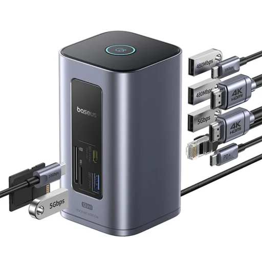 Baseus Dokkoló Állomás NU1 Air Spacemate - USB-C - 2x HDMI, 3x USB-C, 4x USB, RJ45, SD/TF - Űrszürke - 2