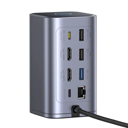 Baseus Dokkoló Állomás NU1 Air Spacemate - USB-C - 2x HDMI, 3x USB-C, 4x USB, RJ45, SD/TF - Űrszürke - 3