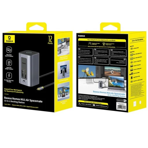 Baseus Dokkoló Állomás NU1 Air Spacemate - USB-C - 2x HDMI, 3x USB-C, 4x USB, RJ45, SD/TF - Űrszürke - 7