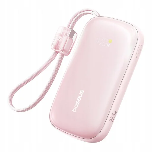 Baseus EnerFill FC21 Qpow 3 Ultra Power Bank levehető kábellel, 10000mAh, 22.5W, Digitális Kijelző - Nebula Pink - 1