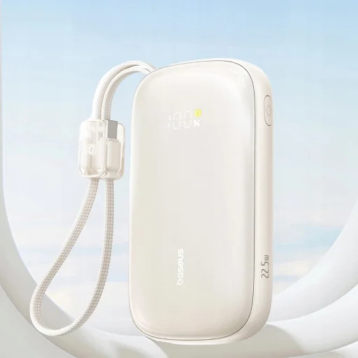 Power Bank EnerFill FC21 Qpow 3 Ultra Baseus - levehető kábellel, 20000mAh, 45W, digitális kijelző - Natúr Titán - 4