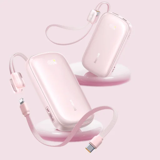 Baseus - Power Bank EnerFill FC21 Qpow 3 Ultra (E0027Q02) - Leválasztható Kábellel, 10000mAh, 45W, Digitális Kijelző - Nebula Rózsaszín - 5