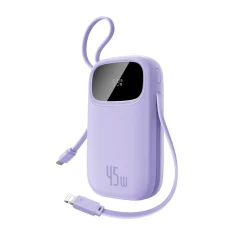 Power Bank Baseus EnerFill FC31 Qpow 3 (E0028C02) - USB-C/Lightning kábelekkel, 10000mAh, 45W, Digitális Kijelző - Nebula Purple