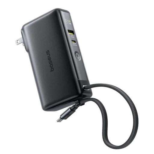 Power Bank Nomos NT11 Omni Baseus - USB-C Kábellel, 10000mAh, 67W, Digitális Kijelző - Kozmikus Fekete - 1