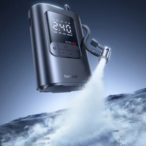 Baseus GoTrip VA1 Super Mini Wireless Inflator Pump Cosmic Black - vezeték nélküli, kijelzővel, 19 henger, auto-stop, 82W - 5