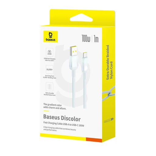 USB to Type-C - Baseus Data Cable Discolor Series (E0420800), Fonott Nylon Kábel, 480Mbps, 100W, 1m - Kék/Zöld - 6