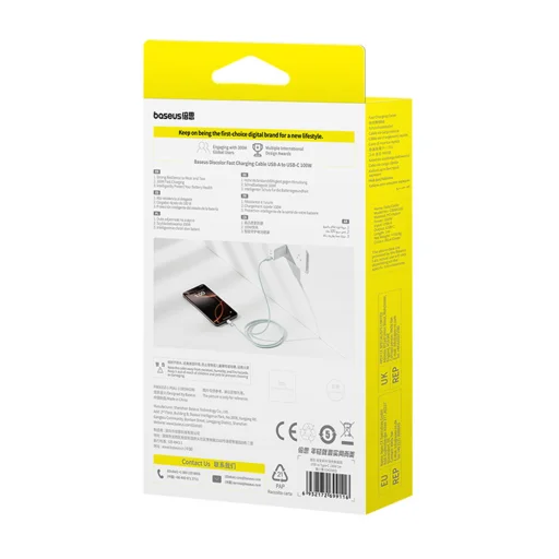 USB to Type-C - Baseus Data Cable Discolor Series (E0420800), Fonott Nylon Kábel, 480Mbps, 100W, 1m - Kék/Zöld - 7