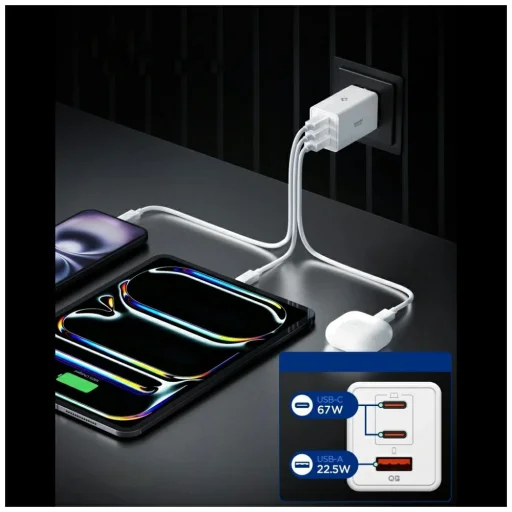 Spigen Essential Ee673eu 3-portová sieťová nabíjačka 67W biela - 3