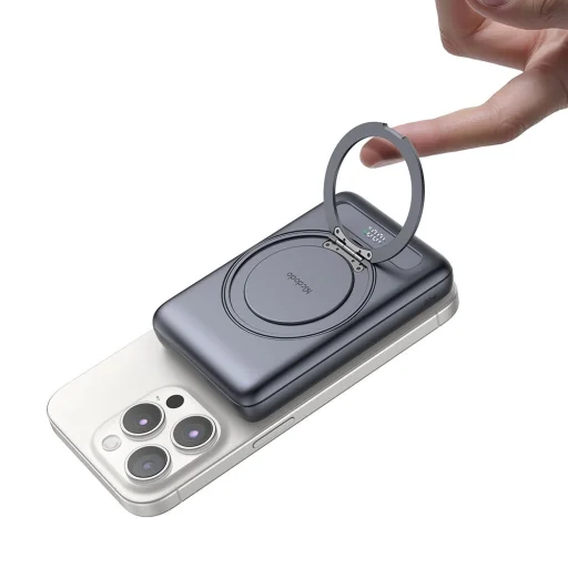 Magnetic Power Bank Meta Series Mcdodo (MC-8371) - Beépített 360°-os gyűrűs állvány, 10000mAh, 20W, digitális kijelző - Sötétszürke - 4