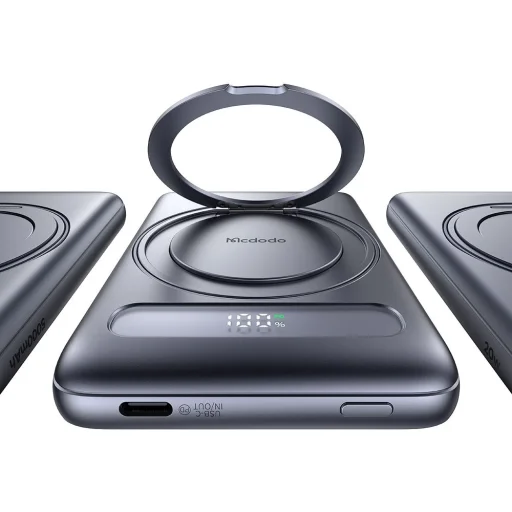 Mcdodo Magnetic Power Bank Meta Series (MC-8361) - Beépített 360°-os Gyűrűs Állvány, 5000mAh, 20W, Digitális Kijelző - Sötétszürke - 4