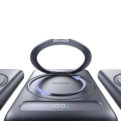 Mcdodo Magnetic Power Bank Meta Series (MC-8361) - Beépített 360°-os Gyűrűs Állvány, 5000mAh, 20W, Digitális Kijelző - Sötétszürke - 5